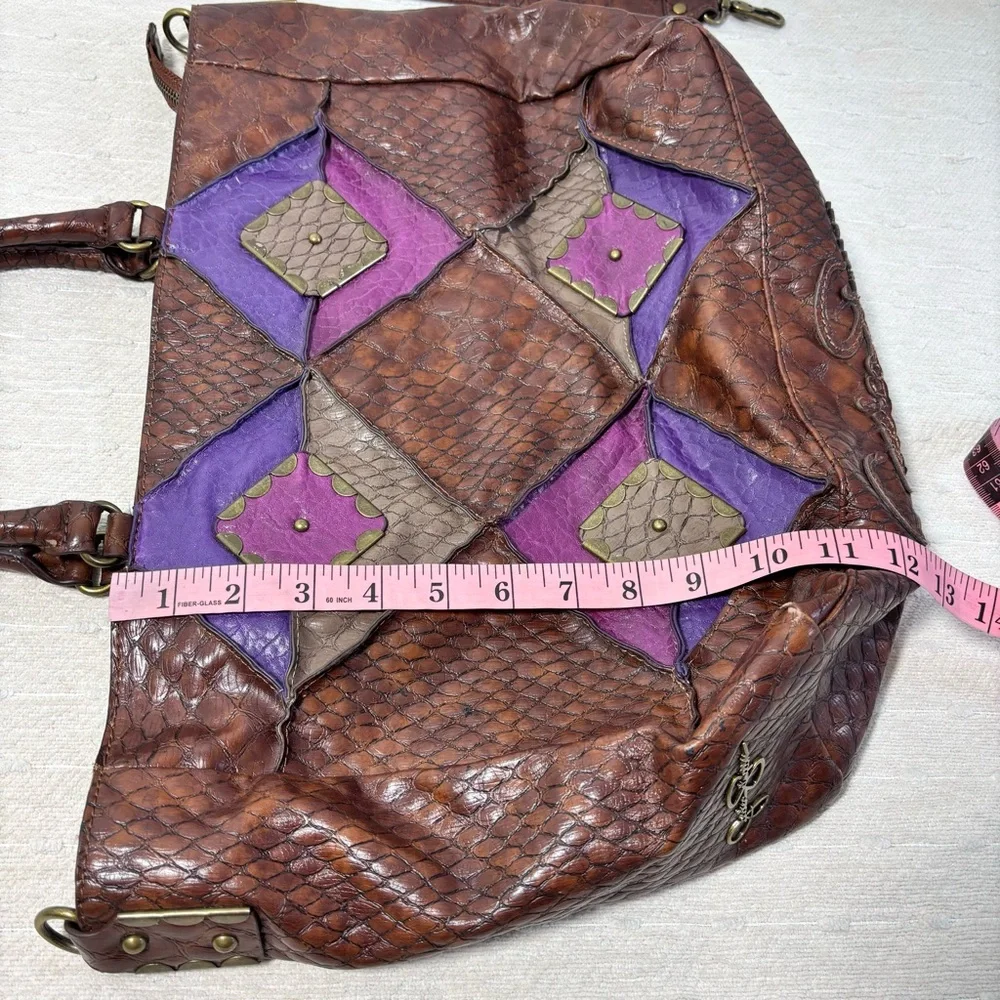 Jessica Simpson Vintage Leather Retro Y2K Brown & Purple Bag, Shoulder Bag - Picture 9 of 16